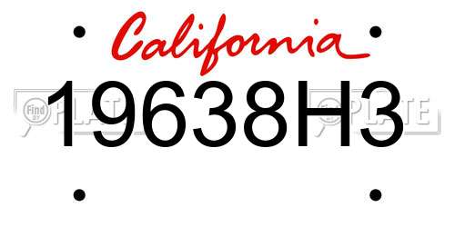 19638H3 California License Plate