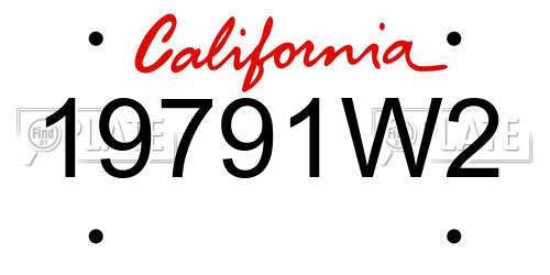 19791W2 California License Plate