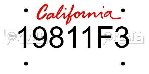 19811F3 California License Plate