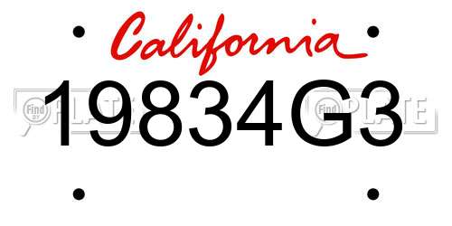 19834G3 California License Plate