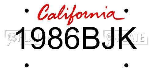 1986BJK California License Plate