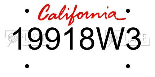 19918W3 California License Plate