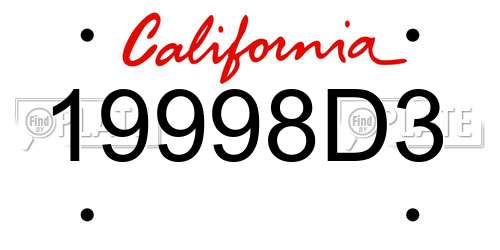 19998D3 California License Plate