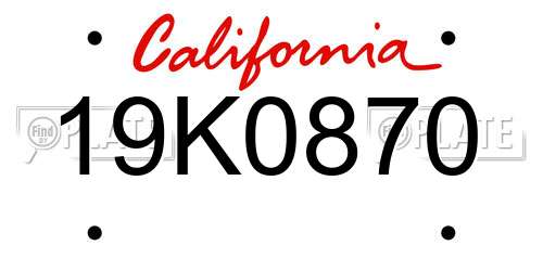 19K0870 California License Plate
