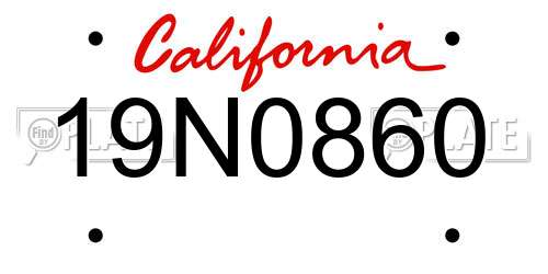 19N0860 California License Plate