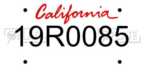 19R0085 California License Plate