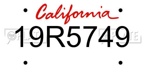 19R5749 California License Plate