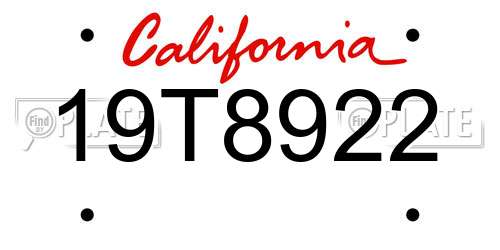 19T8922 California License Plate