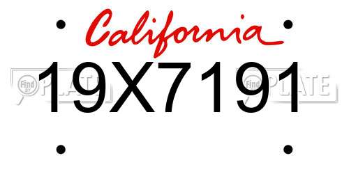 19X7191 California License Plate