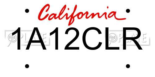 1A12CLR California License Plate