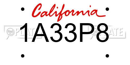1A33P8 California License Plate