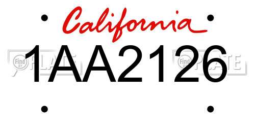 1AA2126 California License Plate