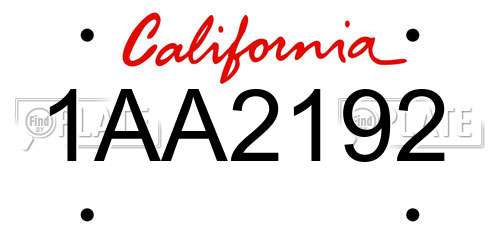 1AA2192 California License Plate