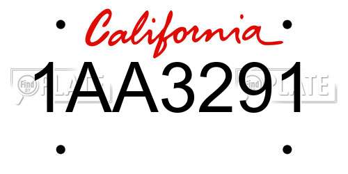 1AA3291 California License Plate