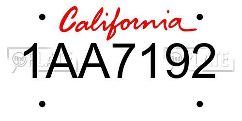 1AA7192 California License Plate