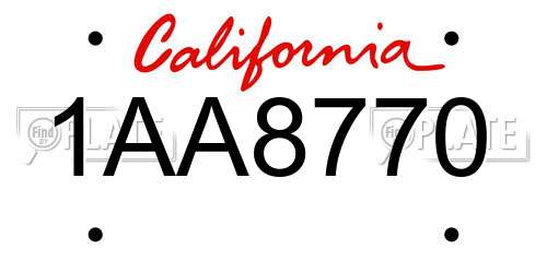 1AA8770 California License Plate
