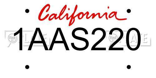 1AAS220 California License Plate