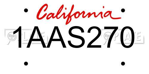 1AAS270 California License Plate
