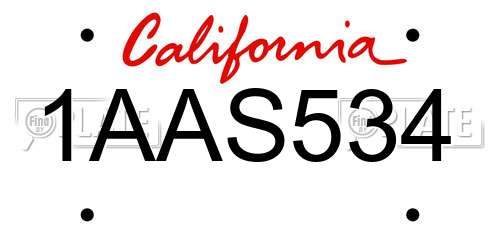 1AAS534 California License Plate
