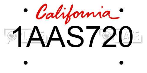1AAS720 California License Plate