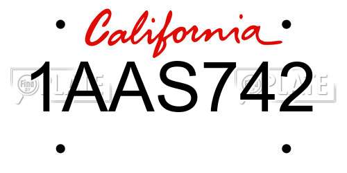 1AAS742 California License Plate