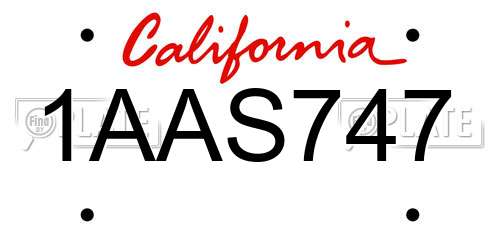 1AAS747 California License Plate