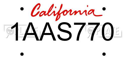 1AAS770 California License Plate