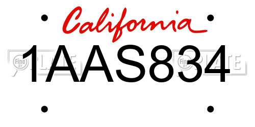 1AAS834 California License Plate