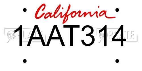 1AAT314 California License Plate