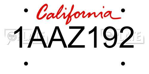 1AAZ192 California License Plate