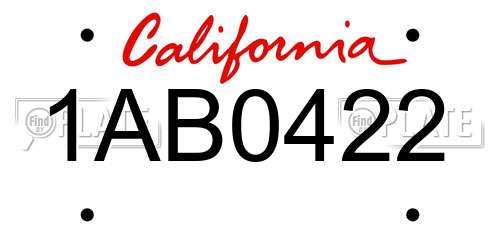 1AB0422 California License Plate