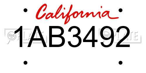 1AB3492 California License Plate