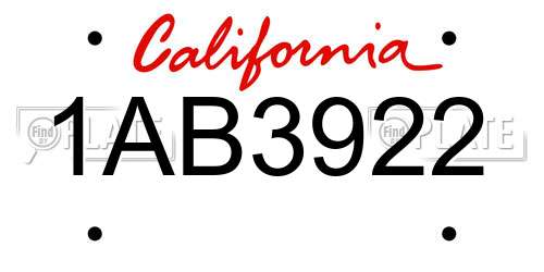 1AB3922 California License Plate