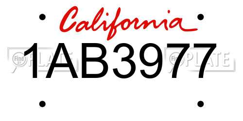 1AB3977 California License Plate