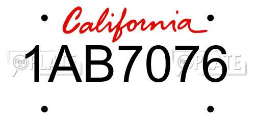 1AB7076 California License Plate
