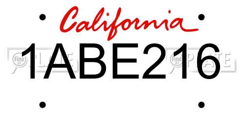 1ABE216 California License Plate
