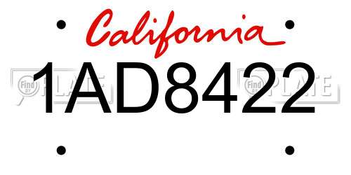 1AD8422 California License Plate