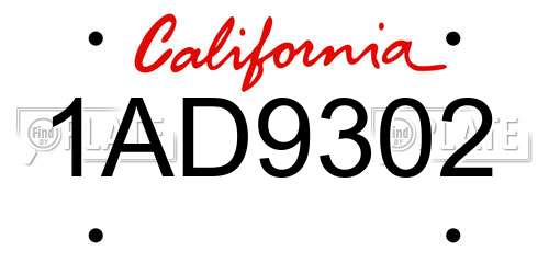1AD9302 California License Plate