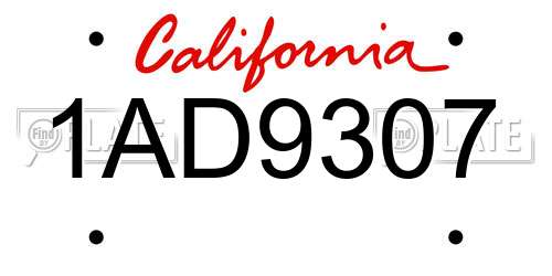 1AD9307 California License Plate