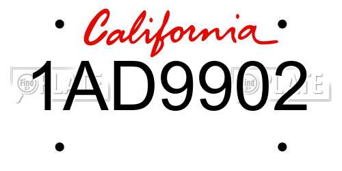 1AD9902 California License Plate