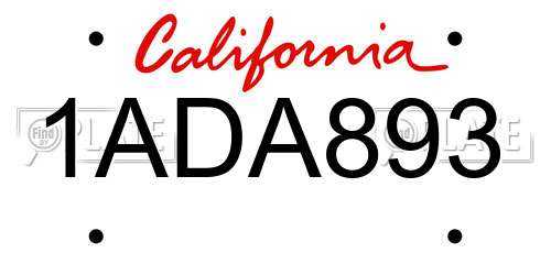 1ADA893 California License Plate