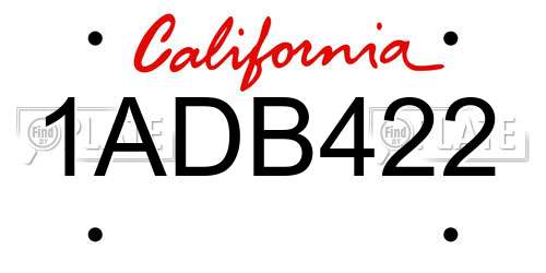 1ADB422 California License Plate