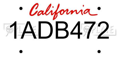 1ADB472 California License Plate