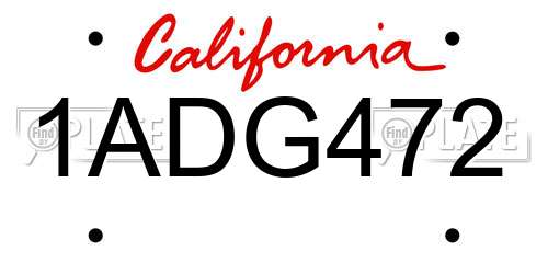 1ADG472 California License Plate