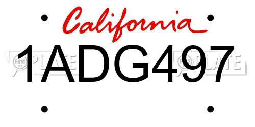 1ADG497 California License Plate