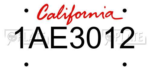 1AE3012 California License Plate