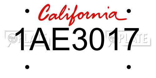 1AE3017 California License Plate