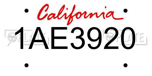 1AE3920 California License Plate