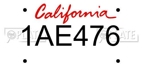 1AE476 California License Plate