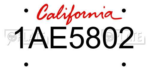 1AE5802 California License Plate